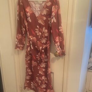 Peace Love World Floral Wrap Dress in Deep Rose and Pinks